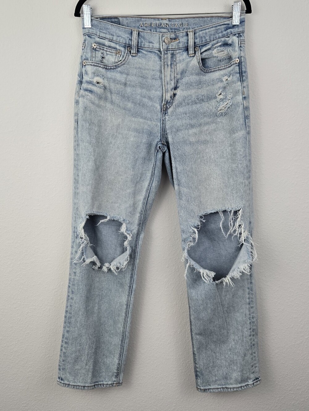 American Eagle Distressed Super High Rise Ankle Straight Jeans